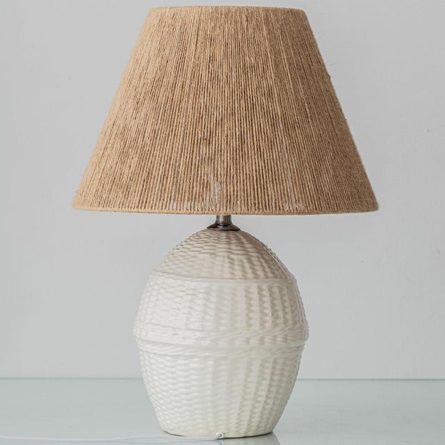 Vintage Spanish Ceramic Faux Wicker Table Lamps with New Jute Shades, 1970s, Set of 2 For Sale - Image 6 of 18