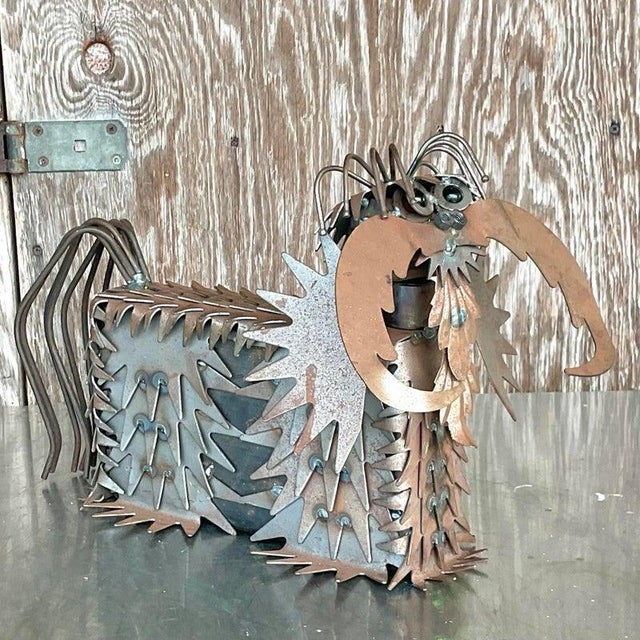 Late 20th Century Vintage Boho Punch Cut Metal Dog Sculpture For Sale - Image 5 of 10