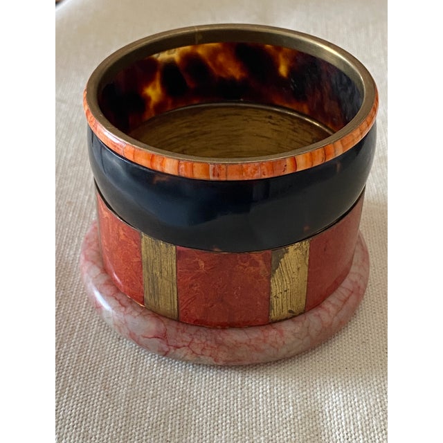 Vintage Coral + Brass Bangle Bracelet Collection, Set of 5 For Sale - Image 11 of 11