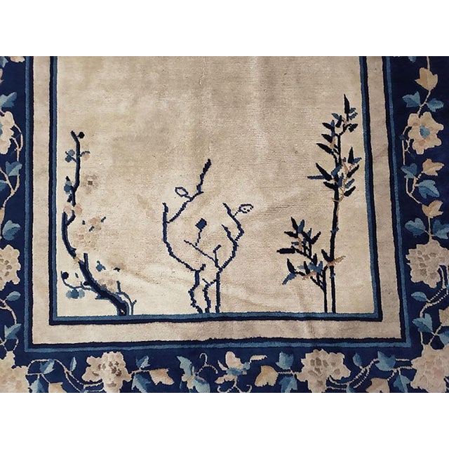 Early 20th Century 1900s Beige Floral Modern Antique Chinese Peking Rug 4'0" X 6'10" Hand Knotted Wool Carpet For Sale - Image 5 of 6