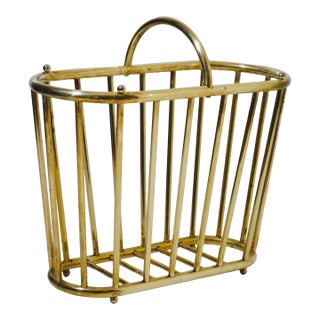MCM Brass Oval Spindle Magazine Rack Holder For Sale
