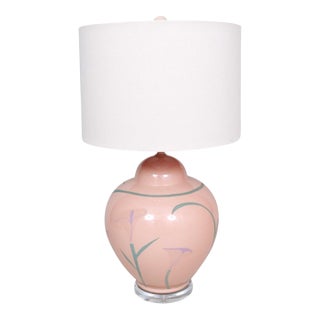 Pink Painted Glass Table Lamp For Sale