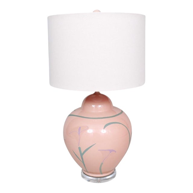 Pink Painted Glass Table Lamp For Sale