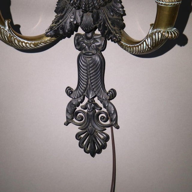 1920s Antique Ebonized Bronze & Brass Figural Indian Chief Wall Sconces C1920 - a Pair For Sale - Image 5 of 7