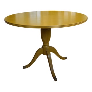 Vintage Round Lacquered Wood Table with Brass Feet, Base, 1950s For Sale