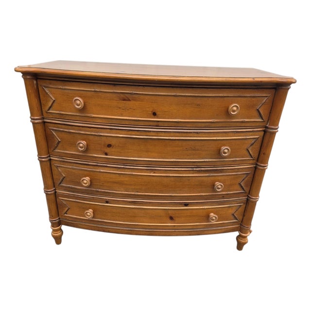 1990s Ethan Allen Hannah Bow Front Chest Knotty Pine 4 Drawer Dresser New Country For Sale