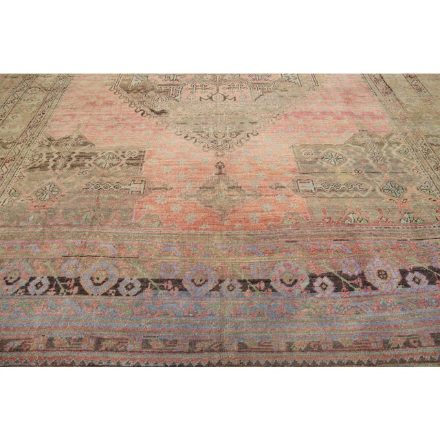 Oversize Handmade Antique Turkish Oushak Wool Rug in Rose Color For Sale In New York - Image 6 of 7