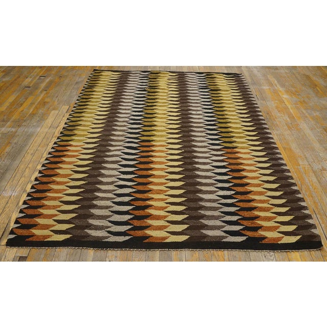 1930s Navajo Rug ( 4'10" x 7'3" - 147 x 221 cm ) Antique Navajo Small Scatter Size Wool Chocolate Rug, Country of Origin:...