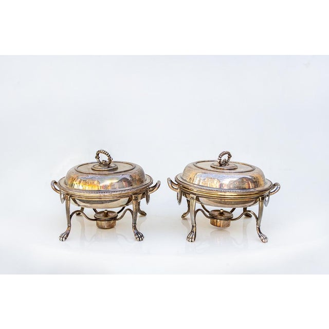 Pair of silver metal chafing dishes. Manufacturer: Lambert 1920s This piece has an attribution mark, I am sure that it is...