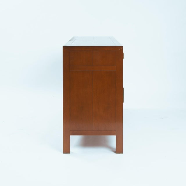 Transitional Cherry Wood Sideboard with Brass Geometric Hardware, 1980s For Sale - Image 9 of 18