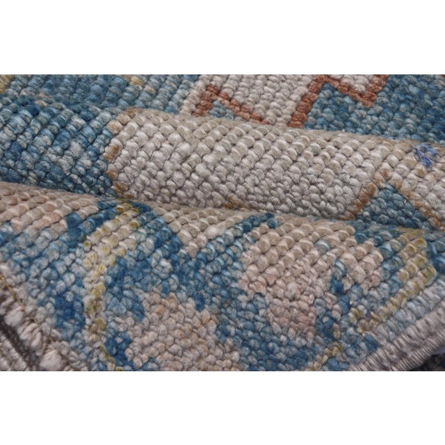 Beige Modern Turkish Oushak Rug in Blue and Beige Geometric Patterns 2'4" X 3'7" For Sale - Image 8 of 10