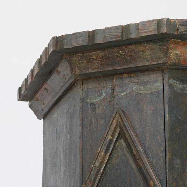 Wood Antique Rustic Farmhouse Folk Art Painted Bridal Cabinet, 1882 For Sale - Image 7 of 18