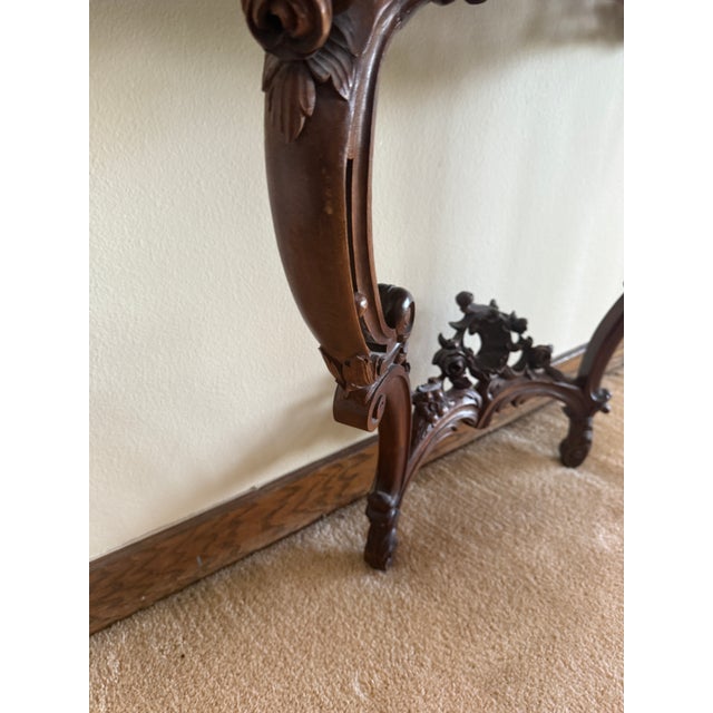 Late 19th Century French Hand Carved Walnut Wall Console With Marble Top For Sale - Image 13 of 15