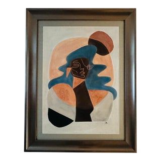 Modern Original Abstract Portrait – Signed Jl – Framed Minimalist Art For Sale