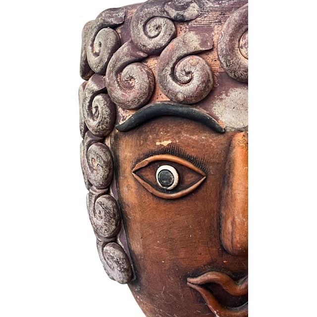 Fornasetti 1960s Monumental Handcrafted Mexican Terra Cotta Janus Head Planter / Vessel With Spiral Relief Motif For Sale - Image 4 of 9