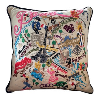 Embroidered Paris Pillow For Sale