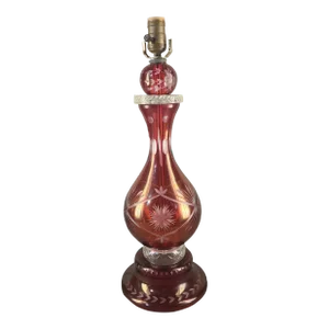 Early 20th Century Vintage Bohemian Ruby Red Cut to Clear Flush Table Banquet Lamp