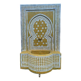 Moroccan Yellow & White Mosaic Tile Fountain / Rafraf Style For Sale