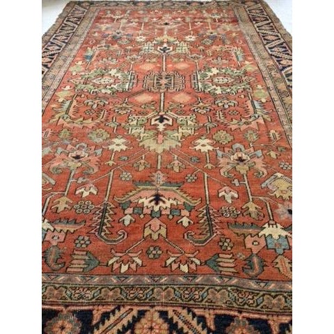 1910s TERRACOTTA & KIWI Antique Heriz Artistic Blooming Design Rug 6.8 x 9.7 For Sale - Image 5 of 18