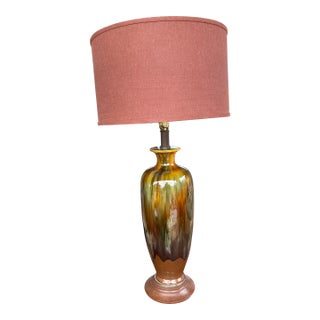 Vintage Mid Century Modern Drip Glazed Pottery Lamp For Sale