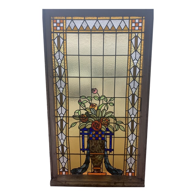 Art Deco Stained Glass Panel For Sale