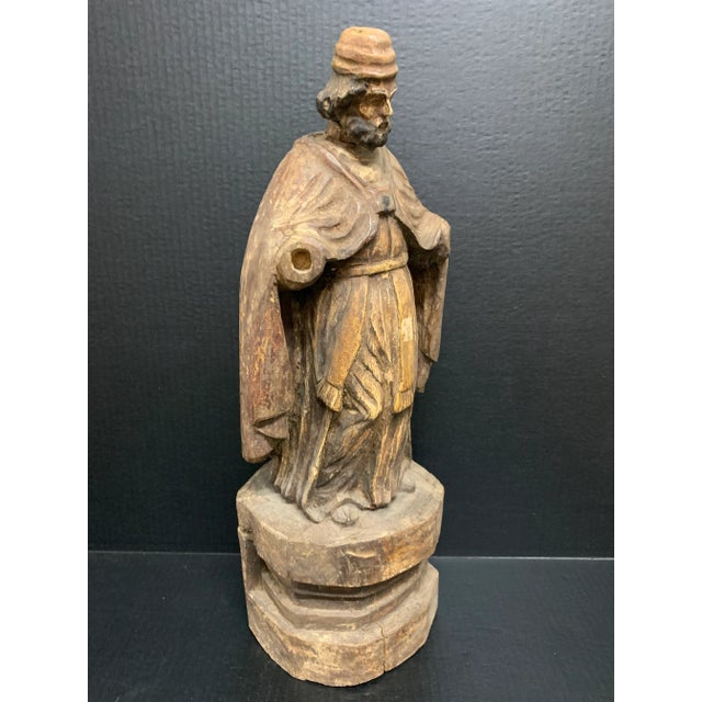 Rustic 19th Century Carved Wood Religious Sculpture of Saint Augustine For Sale - Image 3 of 9