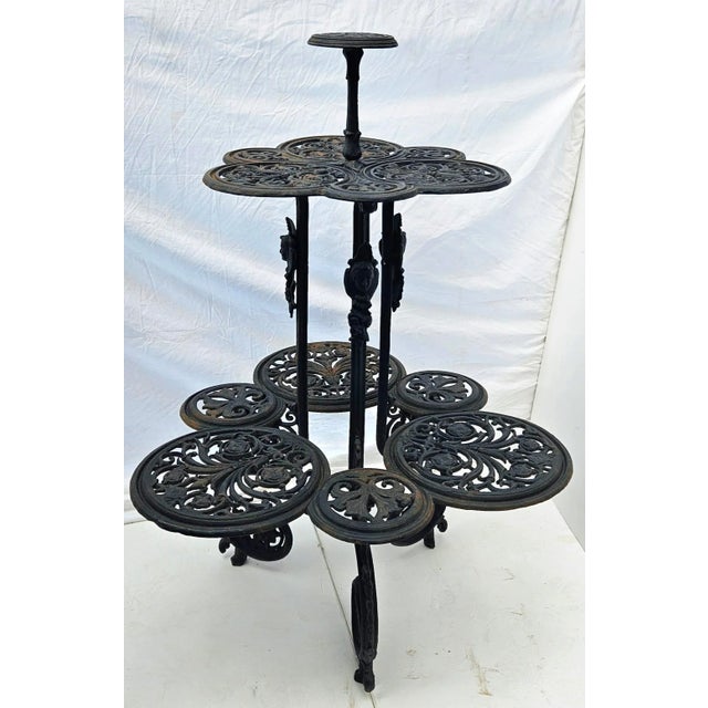 Antique Victorian-Style Cast Iron Tiered Garden Plant Stand For Sale - Image 4 of 11