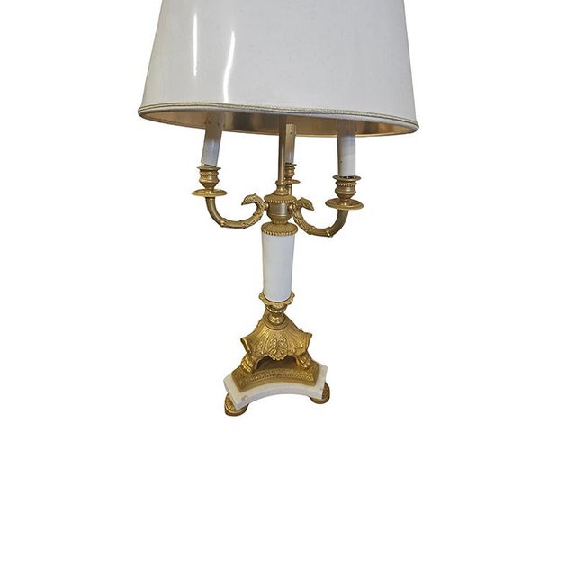 1960s Three-Light Table Lamp in Bronze and White Marble, 1960s For Sale - Image 5 of 6