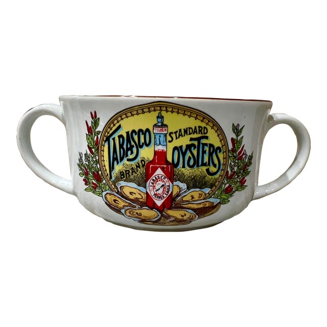 1980s Tabasco Brand Oysters Double-Handle Gumbo Bowl - Set of 4 For Sale