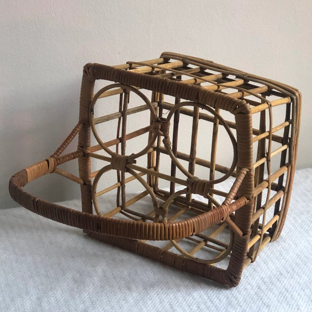 Mid-20th Century Four Bottle Rattan Wine Caddy For Sale - Image 4 of 12