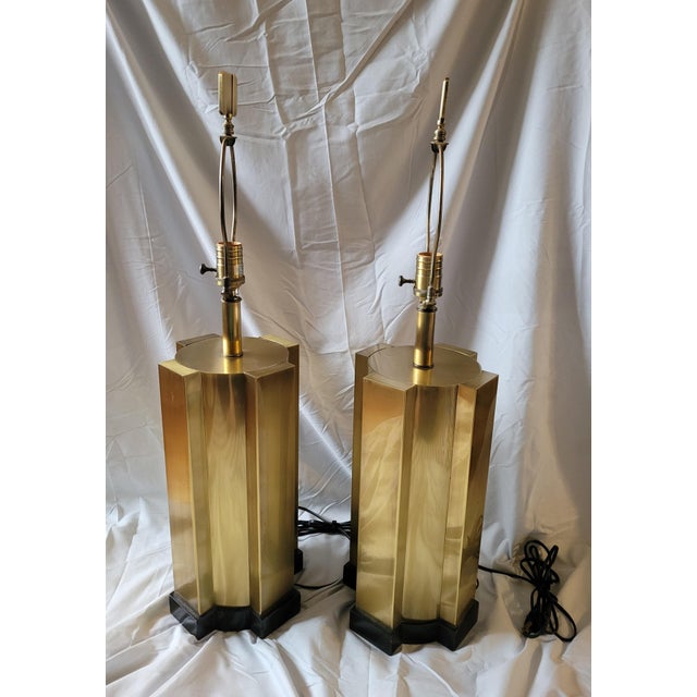 Large Art Deco Revival Table Lamps by Wildwood Industries. From the 80s era. These lamps feature laquered Brass bodies...