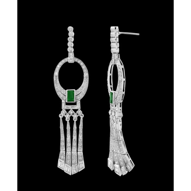 2 Carat Colombian Emerald Cut Emerald Diamond Drop / Cocktail Earrings Platinum For Sale - Image 18 of 18