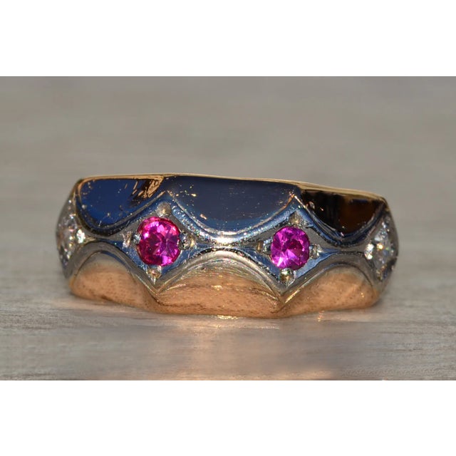 Gold Mid 20th Century The Stinson: Ladies Retro 18K Rose Gold Band set with Ruby and Diamond, Size 3 For Sale - Image 8 of 10