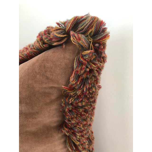 2010s Hand Dyed Velvet Throw Pillow with Wool Tassel Trim For Sale - Image 5 of 7