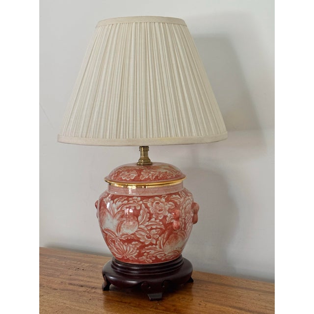 Chinoiserie 1980s Small Asian Orange and White Table Lamp For Sale - Image 3 of 10
