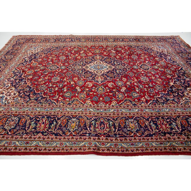 Transitional Vintage Wool Rug - Red & Blue Medallion Oriental Area Rug 9x13 For Sale - Image 3 of 4