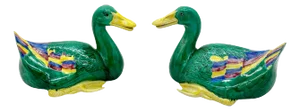 Pair of Chinese Sancai Glazed Figures of Seated Ducks
