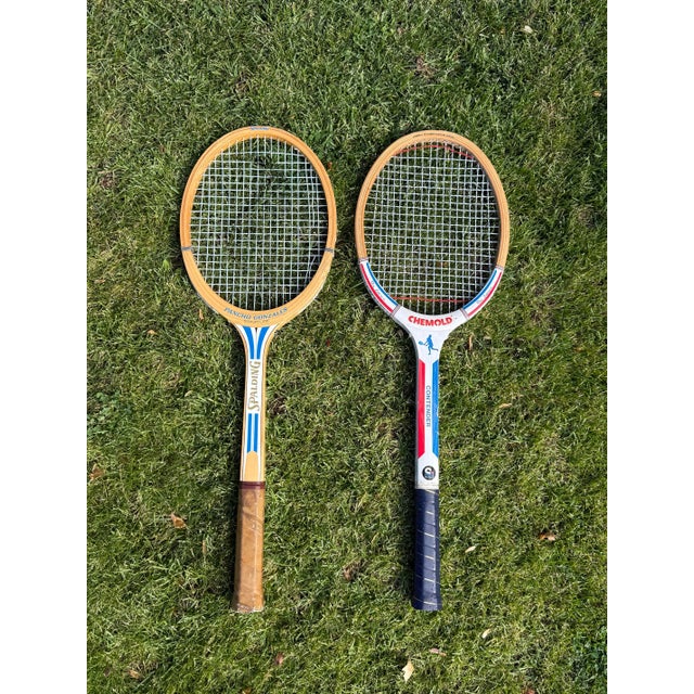 Pair of Colorful Vintage Wooden Tennis Rackets For Sale - Image 11 of 12