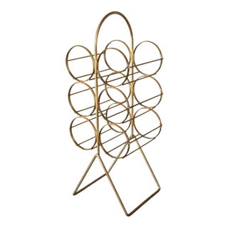1950s Mid-Century Modern Brass 6-Bottle Wine Rack Caddy With Handle For Sale