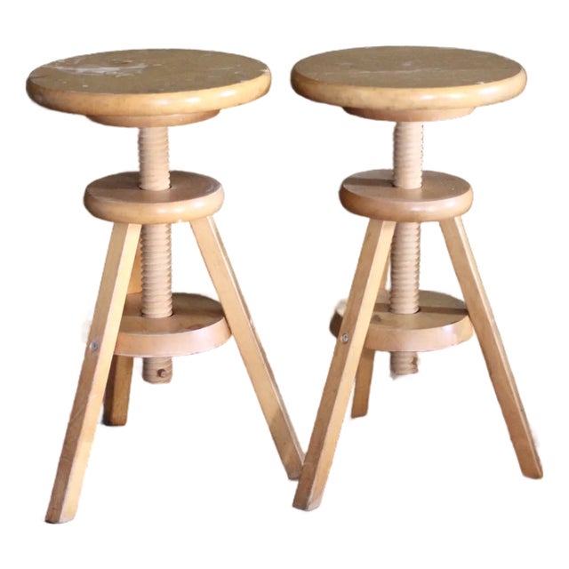 Vintage Adjustable Screw Stools For Sale