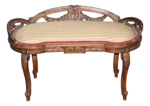 Napoleanic French Carved Walnut Louis XV Style Window Boudoir Bench Circa 1920