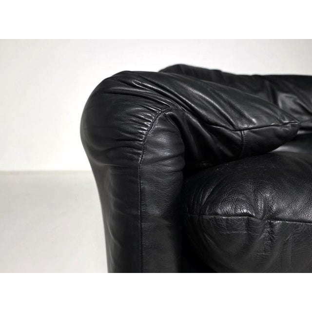 Animal Skin Maralunga Sofa in Black Leather by Vico Magistretti for Cassina, 1970s For Sale - Image 7 of 10