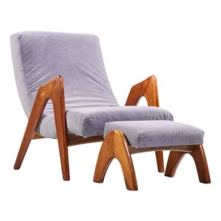 Adrian Pearsall for Craft Associates 705-Cw Mid Century Walnut Lounge Chair With Ottoman For Sale