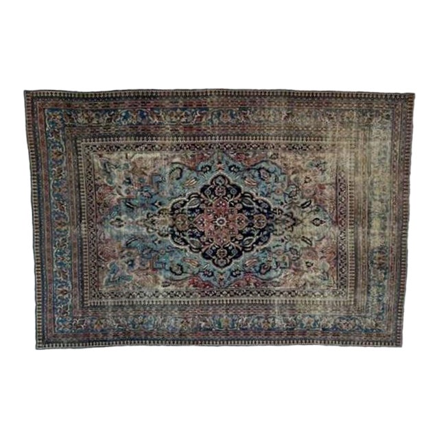 Distressed Antique Persian Rug , 8'10" X 12'6 For Sale