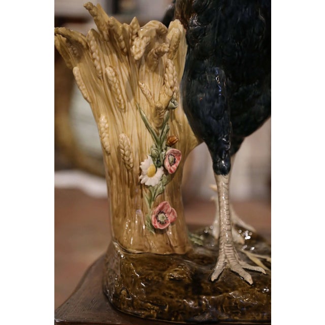 19th Century French Painted Faience Rooster With Vase Signed Paul Comolera For Sale - Image 9 of 12