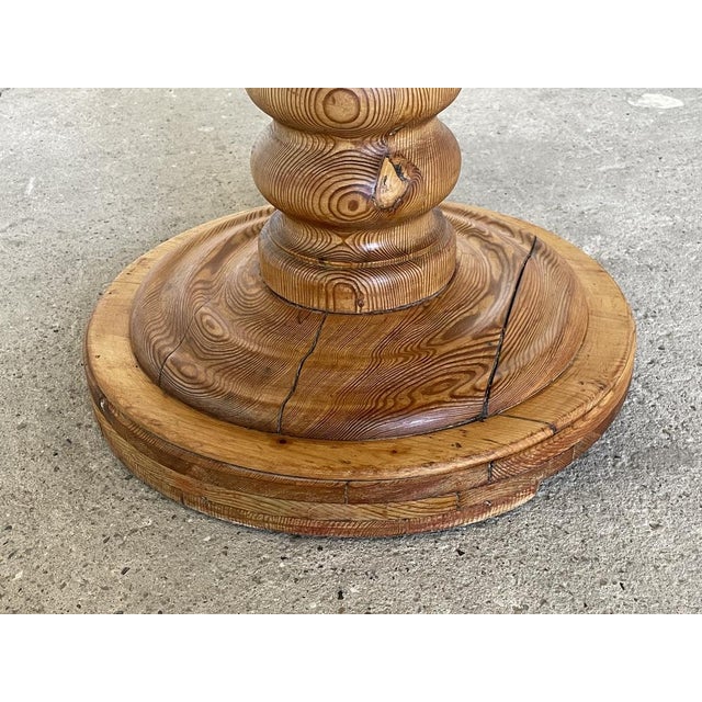 Round Sculptural Pine Pedestal Table, Denmark, 1970s For Sale - Image 3 of 11