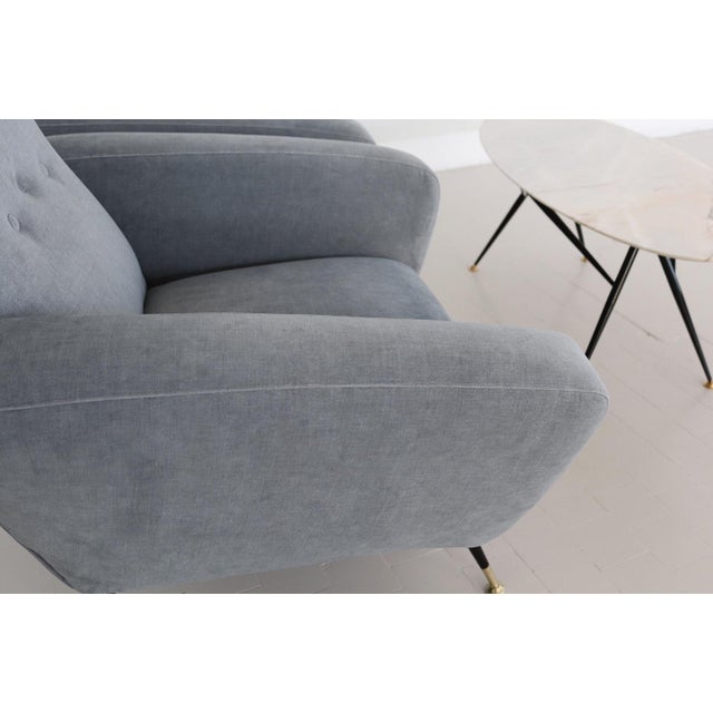 Set of Italian Armchairs in Blue Grey Velvet, 1950s For Sale - Image 4 of 18
