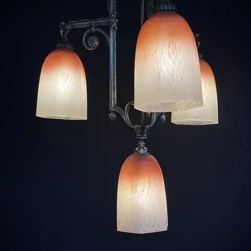 Art Deco Pate De Verre Hanging Lamp in Bronze, 1930s For Sale - Image 10 of 12