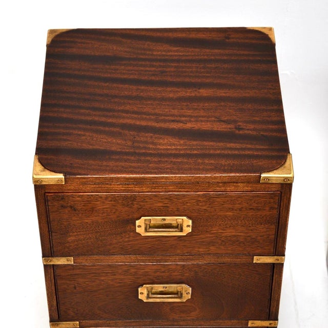 Wood Antique Military Campaign Bedside Chests, 1930s, Set of 2 For Sale - Image 7 of 11