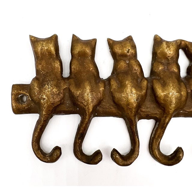 Brass Vintage Brass Cat Wall Hook Rack – Mid-Century Modern, Minimalist, Boho Whimsical For Sale - Image 8 of 9